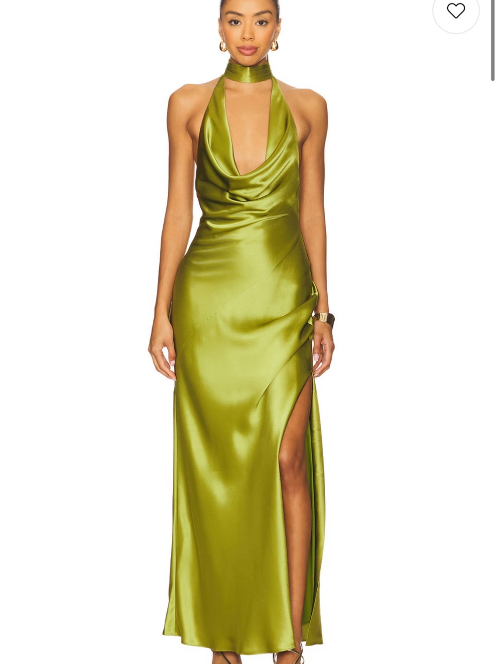 NICHOLAS Olive Green Satin Halter Cowl Neck Maxi Dress